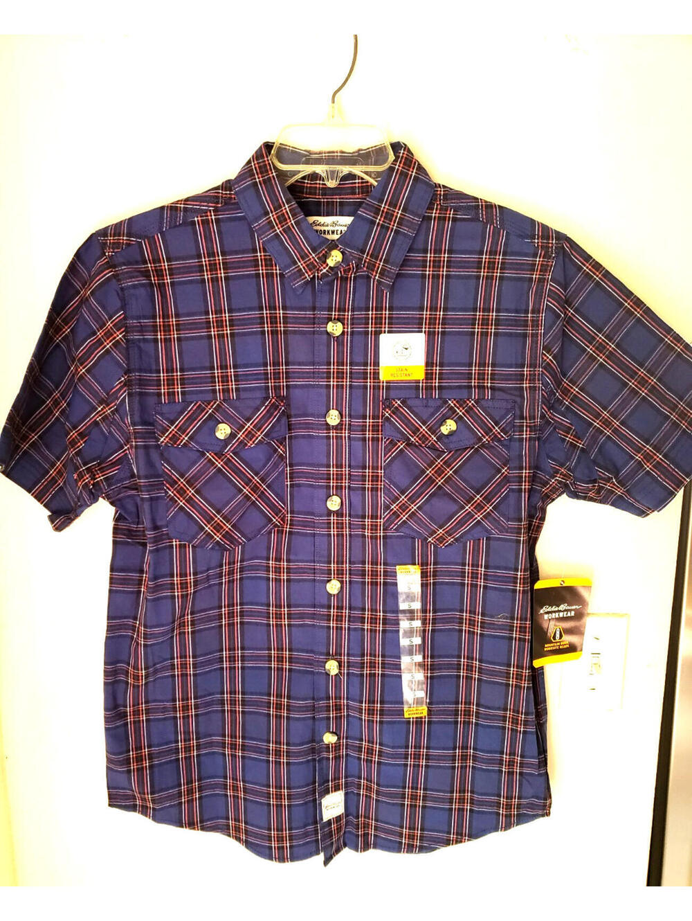 Eddie Bauer Workwear Foreman Fit Mens Shirt S blue Plaid Camp Hiking Western NWT